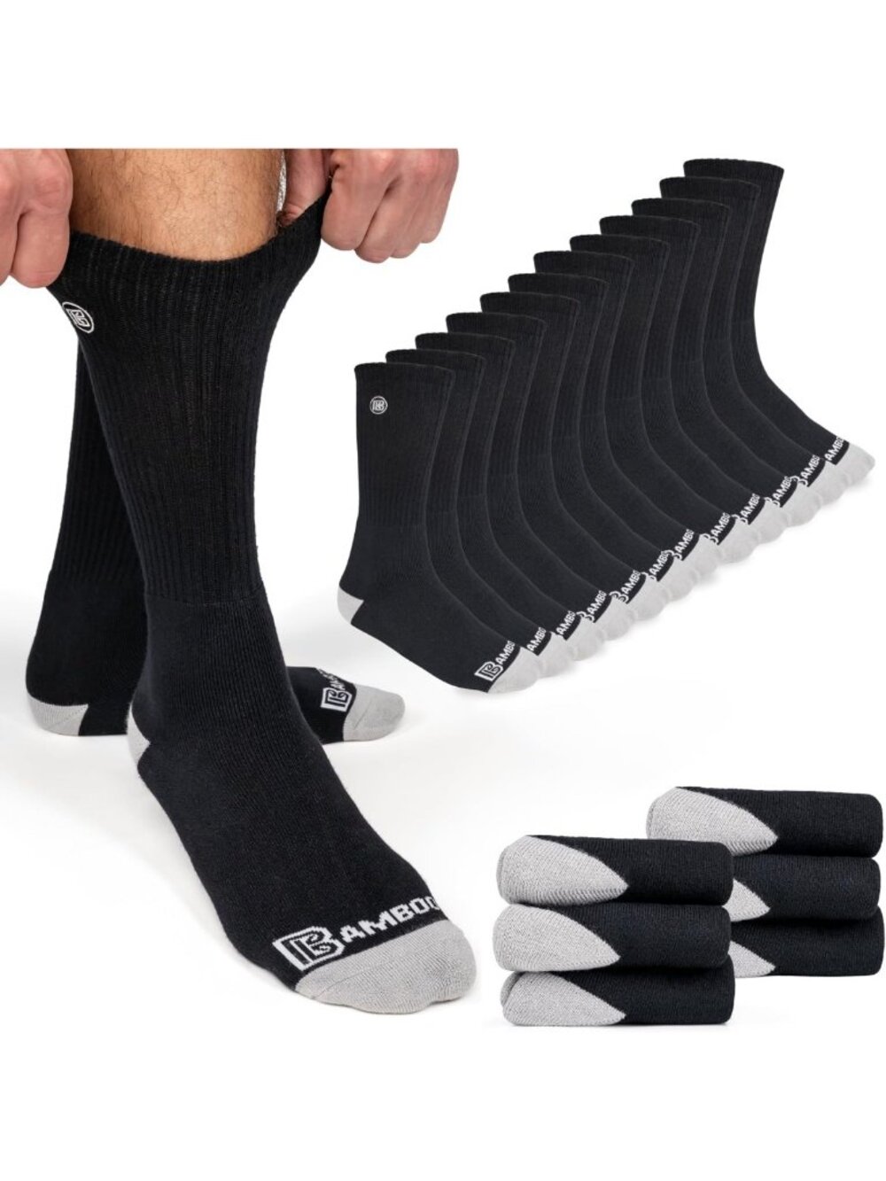 Premium Bamboo Rayon Crew Work Socks- Moisture Wicking, Odor Eliminating Crew